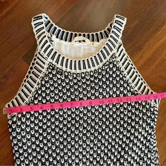 NWT Soft Surroundings Bambado Fringe Halter Tank Top Navy Blue White Knit S - Picture 12 of 13
